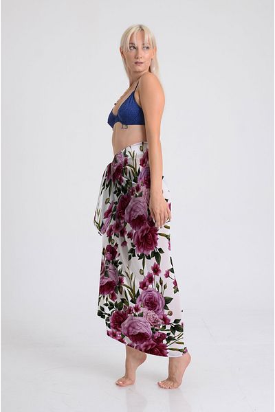 DESENİX Flower Garden Pattern Pareo - 100X145 cm - Silky Chiffon & Luxury Satin Fabric Option - Beach Dress