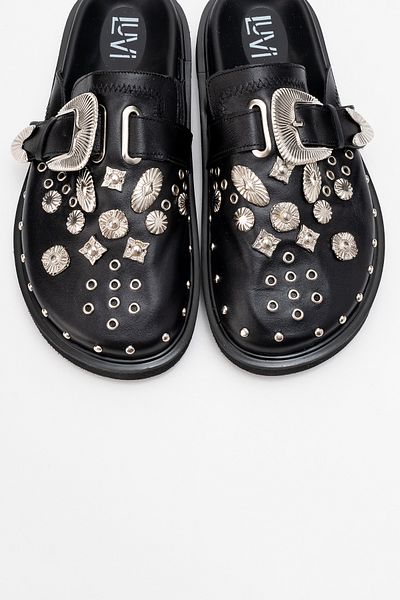LuviShoes MARİL Papuci de damă din piele naturală din piele neagră, cu cataramă, cu vârf închis