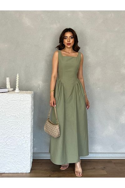 Nesil Τετράγωνος γιακάς Χοντρό λουράκι Μακρύ Μήκος Πλαϊνό Κορδόνι Λεπτομερές Αιρομπίν Φόρεμα