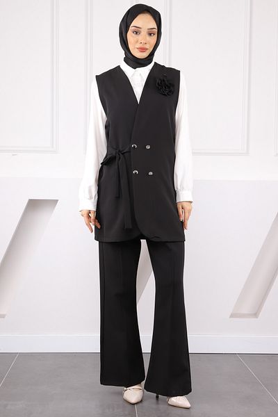 İmajButik Black Shirt Vest Trousers 3 Piece Combination Suit