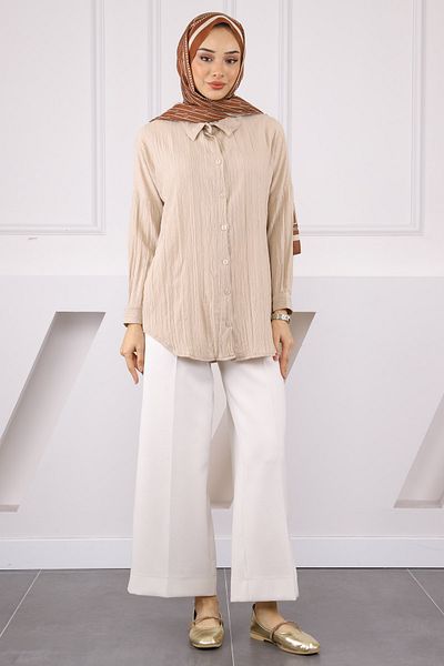 İmajButik Μπεζ πουκάμισο με κουμπιά