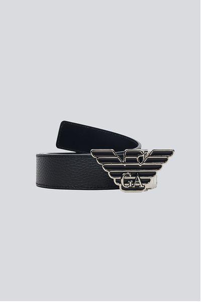 Emporio Armani حزام جلد رجالي باللون الأزرق الداكن بشعار GA EM001823 AF14507-MB083
