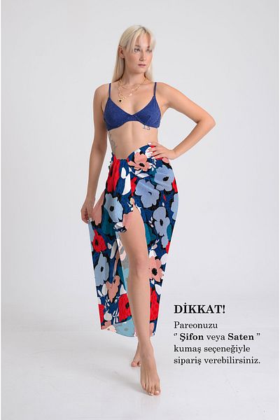 DESENİX Vector Floral Pattern Pareo - 100X145 cm - Silky Chiffon & Luxury Satin Fabric Option - Beach Dress