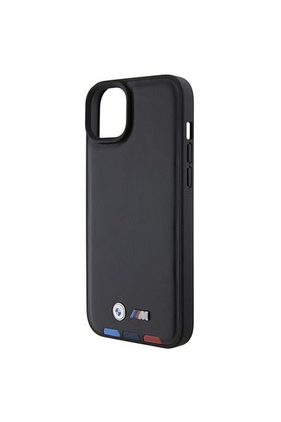 BMW IPhone 15 Plus Case - BMW Leather Stamp Tricolor (BMHCP15M22PTDK) - Black
