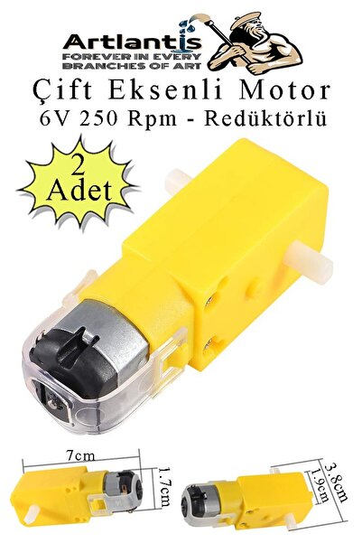 Artlantis Çift Eksenli Motor Redüktörlü 6V 250 Rpm 2 Adet Sarı Dc Motor Ardui...