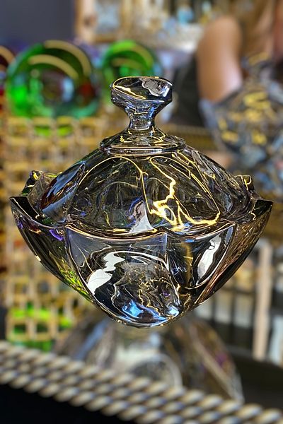 LEMİ DEKORASYON Smoked Glass Sugar Bowl with Lid 17*18 cm