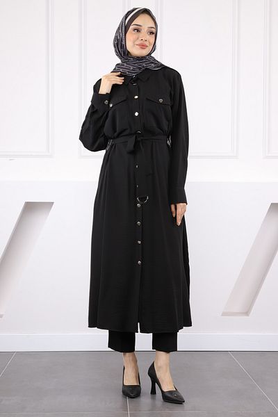 İmajButik Μαύρο χιτώνα με ζώνη μέσης