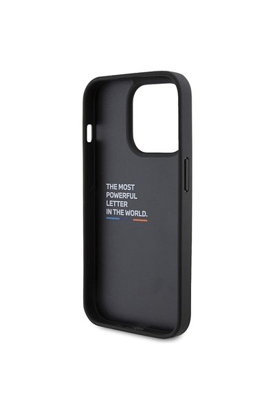 BMW Husă pentru iPhone 15 Pro - BMW Leather Stamp Tricolor (BMHCP15L22PTDK) - Negru
