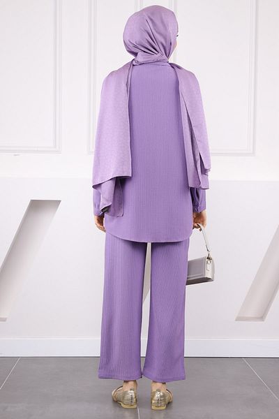 İmajButik Lilac Wrinkled Shirt Pants Set