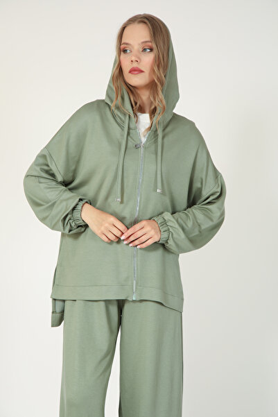 Suede Style 5804 - Stylish Comfortable Hooded Zippered Pants Women's Set