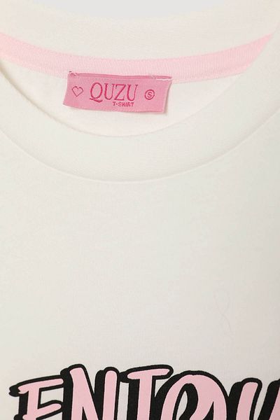 Quzu تي شيرت نسائي ملون مطبوع عليه كوكتيل إكرو TSH00498