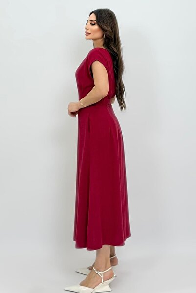 FEVER Kemer detaylı dökümlü keten elbise