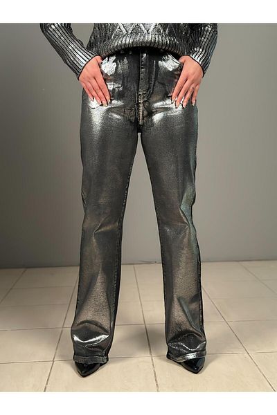 MELTEM TUĞAN Front Back Silver Printed Design Palazzo Jean SILVER