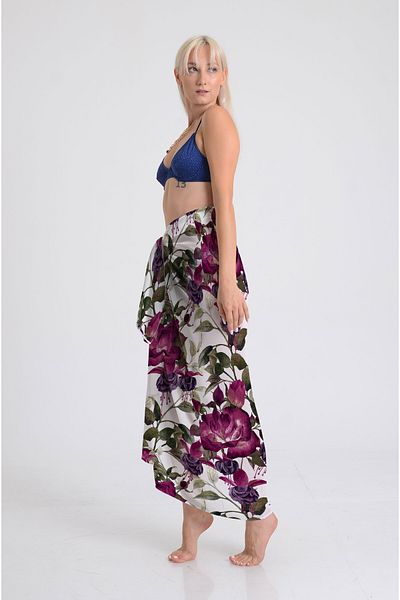 DESENİX Rose Garden Print Pareo - 100X145 cm - Silky Chiffon & Luxury Satin Fabric Option - Beach Dress