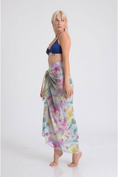DESENİX Colorful Tie Dye Patterned Pareo - 100X145 cm - Silky Chiffon & Luxury Satin Fabric Option - Beach Dress