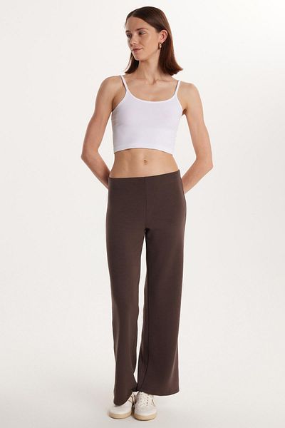 Tudors Women's Relax Fit Relaxed Cut Elastic Wide Leg Modal Brown Trousers
