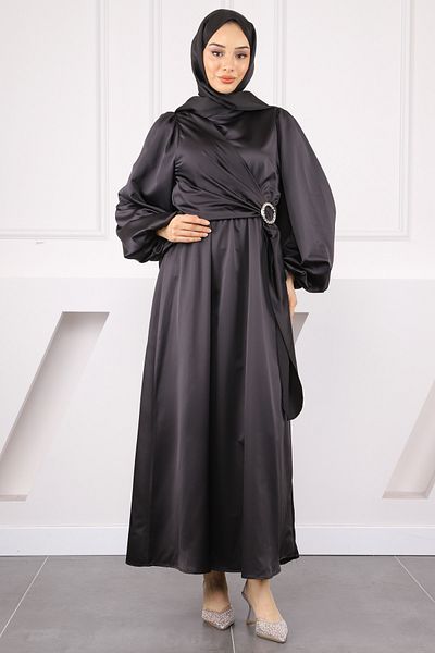 İmajButik Βραδινό φόρεμα με μαύρη αγκράφα με σατέν