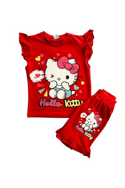 YUMİYUMM Girl's Character Red Shorts Suit