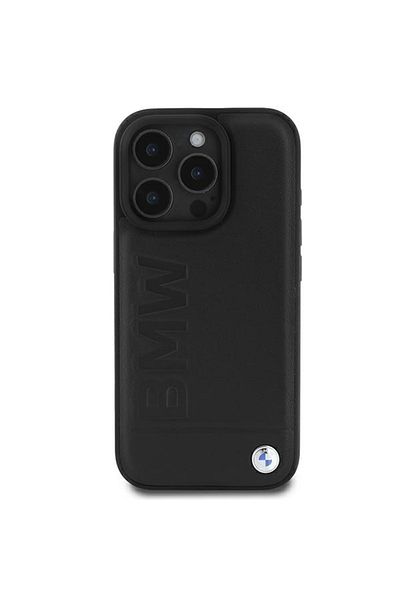 BMW IPhone 16 Pro Case - BMW Natural Leather Hot Stamp (BMHCP16LSLLBK) - Black