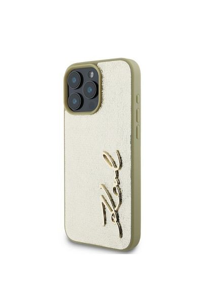 Karl Lagerfeld IPhone 16 Pro Max Case - Karl Lagerfeld Hardcase Leather (KLHCP16XPFMFBKMD) - Gold Metal Signature