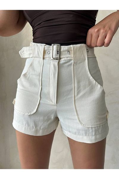 Bleu Petite High Waist Belted Gabardine Women's Shorts