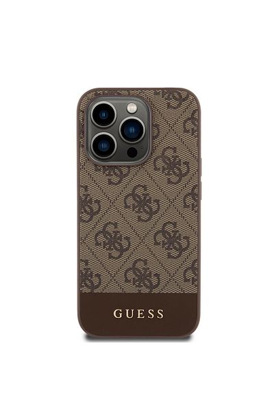 Guess Case for iPhone 15 Pro Max - Guess Hardcase 4G Stripe Collection (GUHCP15XG4GLBR) - Brown