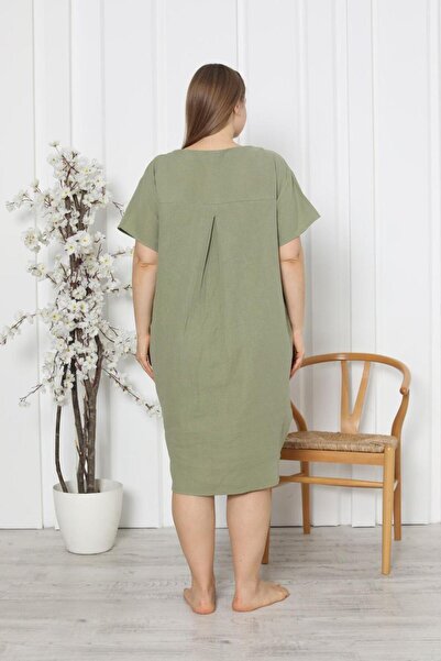 Nicoletta Μεγάλο λινό τουνίκ με τσέπες - πράσινο, κοντομάνικο