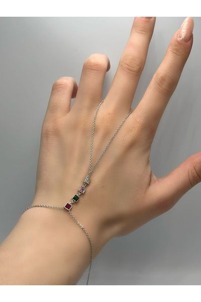 MyladyAccessoriess Colorful Baguette Stone Detailed Steel Şahmeran