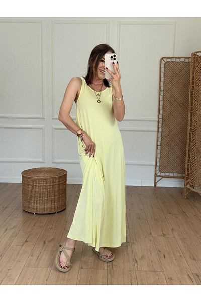 X-Young Pocket Detailed Strappy Long Dress Yellow