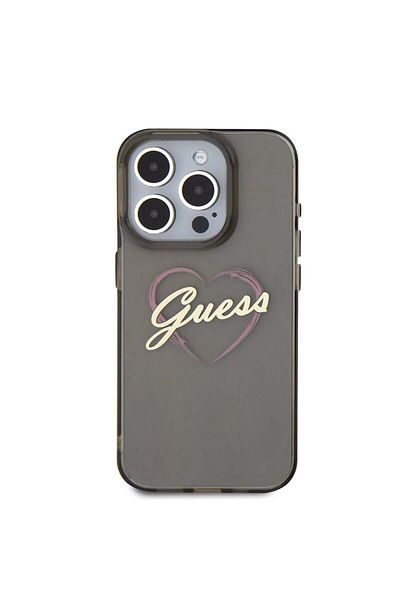 Guess Case for iPhone 16 Pro Max - Guess Hardcase IML Heart (GUHCP16XHCHGSPK) - Black
