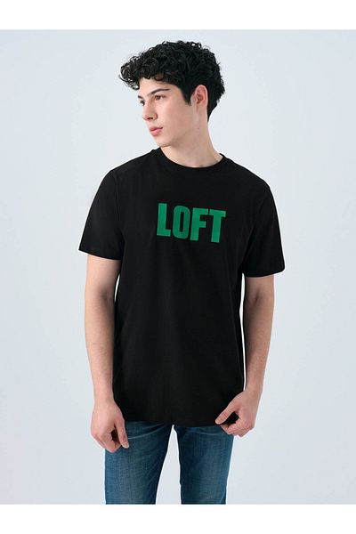 Loft Ανδρικό μπλουζάκι Regular Fit Μαύρο-πράσινο Lf2038459