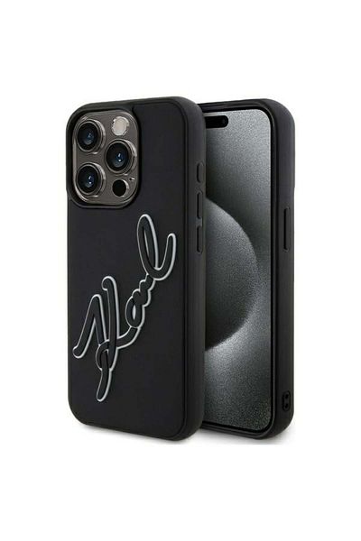 Karl Lagerfeld Case for iPhone 15 Pro Max - Karl Lagerfeld 3D Design (KLHCP15X3DRKSDLK) - Rubber Signature