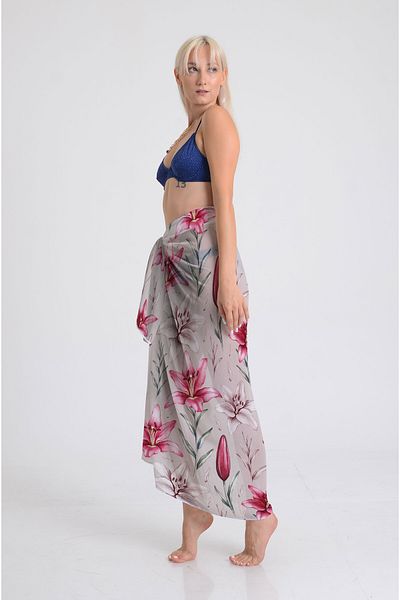 DESENİX Spring Flowers Print Pareo - 100X145 cm - Silky Chiffon & Luxury Satin Fabric Option- Beach Dress