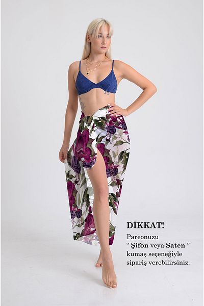 DESENİX Rose Garden Print Pareo - 100X145 cm - Silky Chiffon & Luxury Satin Fabric Option - Beach Dress