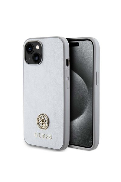 Guess Case for iPhone 15 - Guess Strass Metal Logo (GUHCP15SPS4DGPS) - Silver