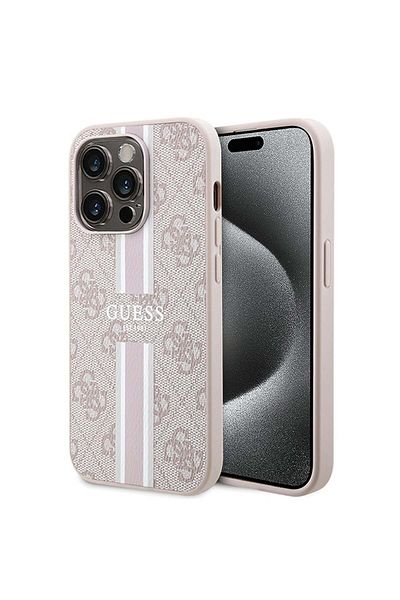 Guess Case for iPhone 15 Pro Max - Guess Hardcase 4G Printed Stripes MagSafe (GUHMP15XP4RPSP) - Pink