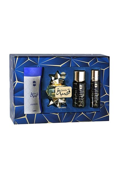 Ajmal Qasida Ajmal Women Set, Eau de Parfum 60 ml, Body Powder 80 g, Hair Mist 30 ml, Body Mist 50 ml