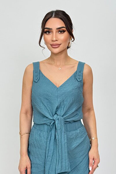 FEVER Çıtçıt detaylı bağcıklı viskon bluz