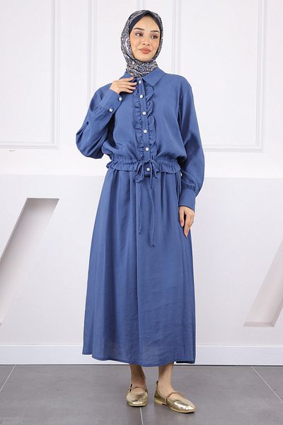 İmajButik Σετ πουκάμισο με βολάν μπλε Navy Modal με φούστα