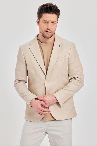 Frappoli Ανδρικό αθλητικό μπλέιζερ Antony Camel-Beige από πολυεστερικό ύφασμα Slim Fit Άνοιξη-Καλοκαίρι