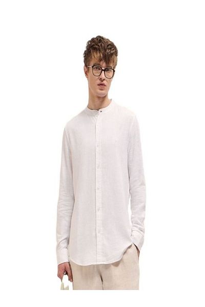 The Bear House Men's White Mandarin Collar Slim Fit Casual Shirt for Every Occasion