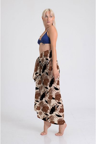 DESENİX Geometric Pattern Pareo - 100X145 cm - Silky Chiffon & Luxury Satin Fabric Option - Beach Dress