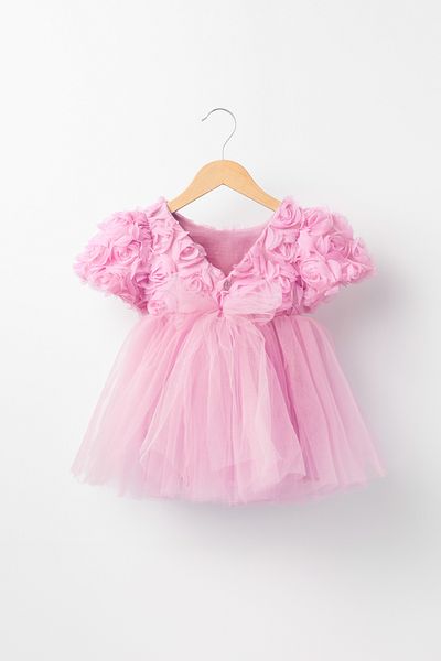 Banamio Rosalinda Baby Girl's Cotton Lined Rose Detailed Fluffy Tulle Tutu Dress