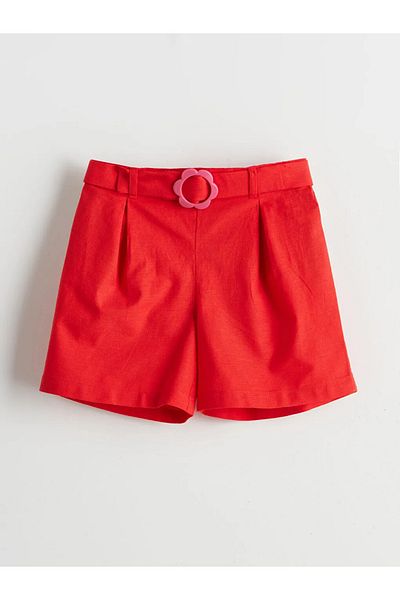 LC Waikiki Lcw Kids Red Linen Blended Floral Girl Shorts