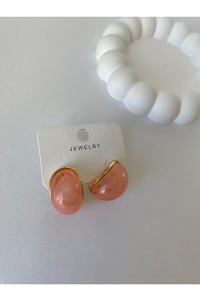 marsel aksesuar Curved Pink Enamel Earrings