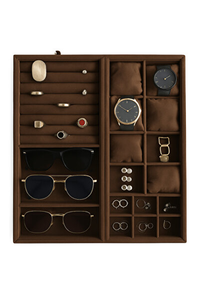 SNS TAKI STANTLARI Koyu Kahve Çekmece Içi Yastıklı Saat,yüzük Ve Bileklik Düzenleyici