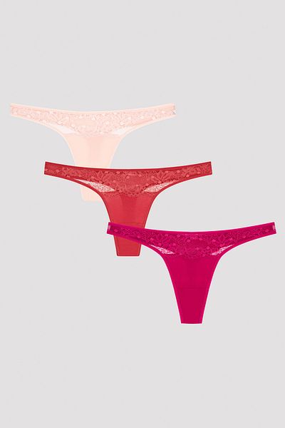 Penti Chiloți tanga multicolori din 3 piese cu dantelă de vară fierbinte