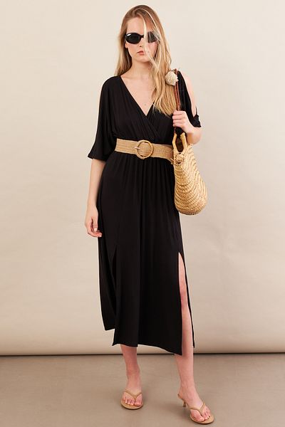 Cool & Sexy Women's Black Sleeve Window Midi Dress Mp500