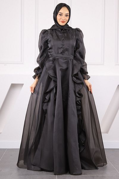 İmajButik Βραδινό φόρεμα με μαύρο μπαλόνι με οργάντζα