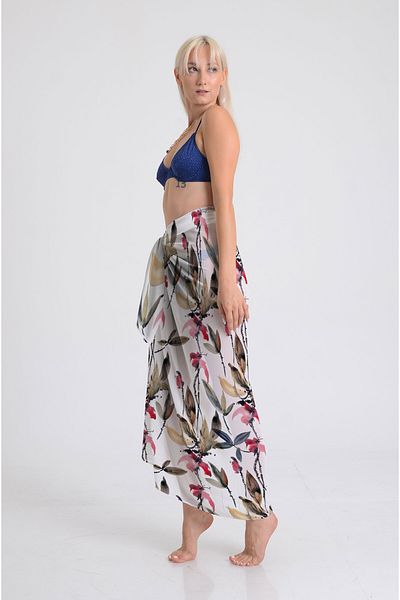 DESENİX Watercolor Floral and Leaves Pattern Pareo - 100X145 cm - Silky Chiffon & Luxurious Satin Fabric Option
